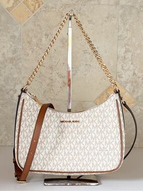 Michael Kors Jet Set Travel LG Pouchette Shoulder Chain Crossbody Bag MK Vanilla